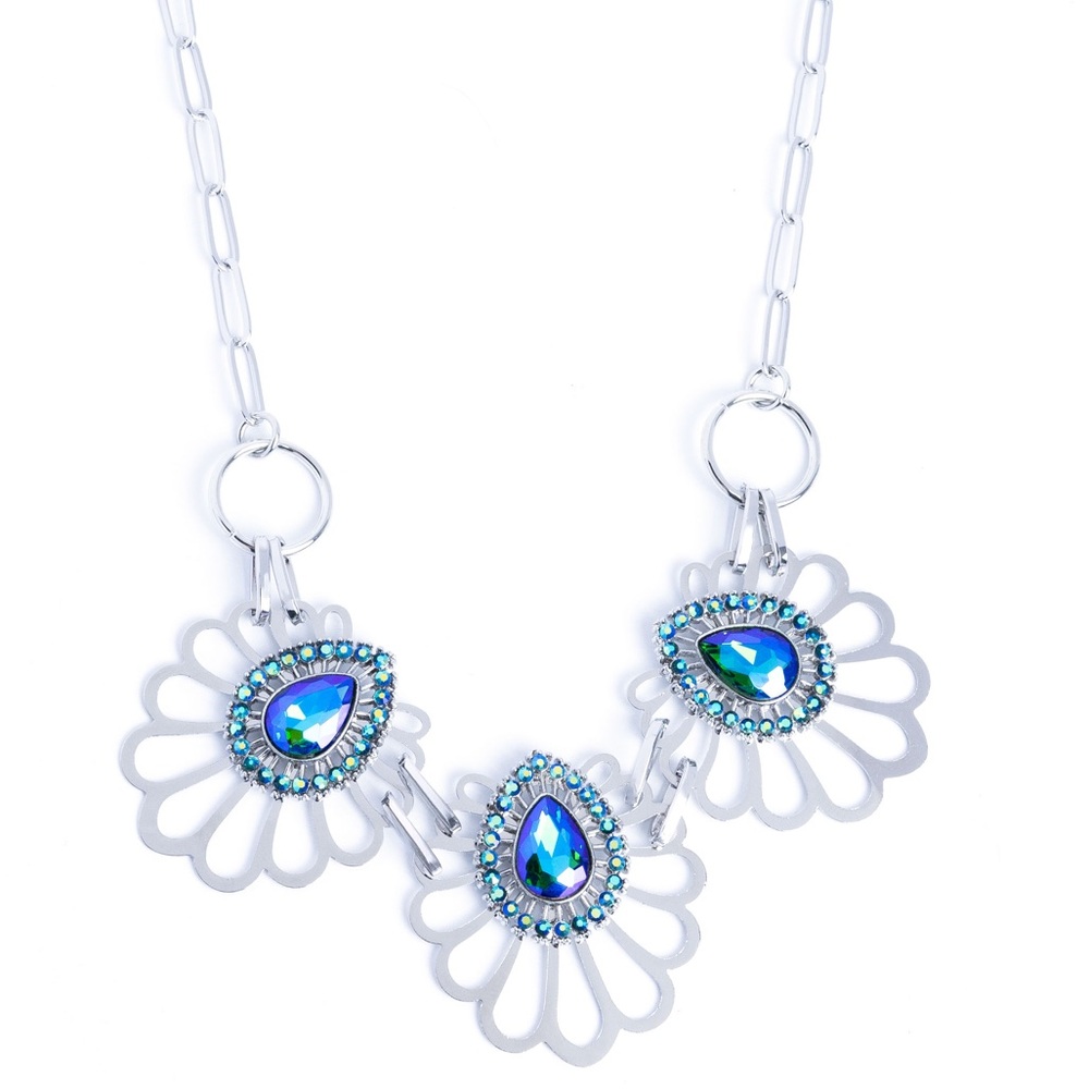 Silver Necklace with Blue Crystal Accents